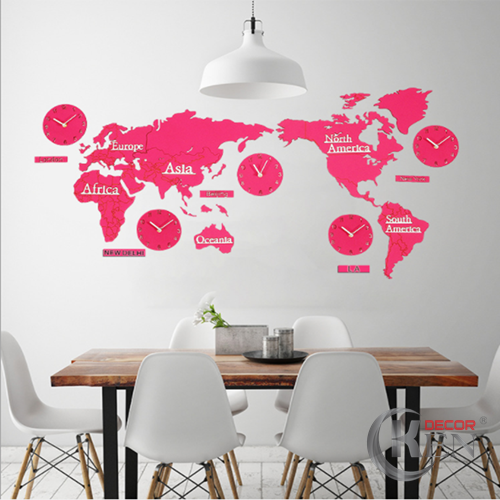 Tranh đồng hồ treo tường đẹp hình bản đồ thế giới