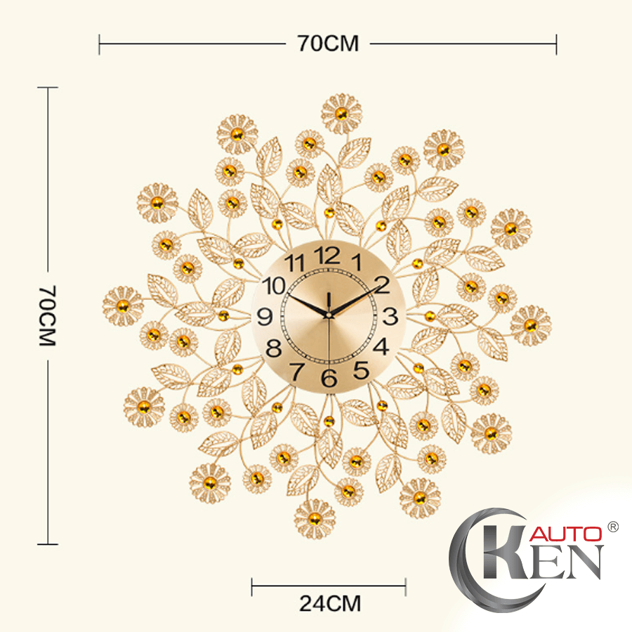 Đồng hồ treo tường KD29 đầy sang trọng với tông màu vàng đồng là chủ đạo, tạo nét kiêu sa nhẹ nhàng cho không gian