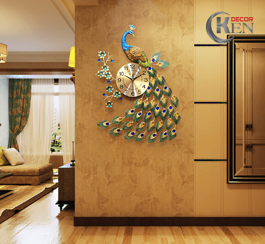 Đồng hồ treo tường chim công KD34 thiết kế theo chiều dọc, dễ dàng cho bạn chọn lựa nơi trưng bày