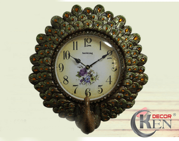 Đồng hồ treo tường chim công KD55 với 3 màu, thiết kế mang phong cách cổ điển vintage, thích hợp tại các không gian lãng mạn